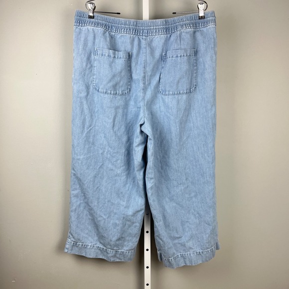 Ann Taylor‎ LOFT Crop Denim Pants Womens XL Light Blue Wash Cotton Linen - Picture 5 of 8
